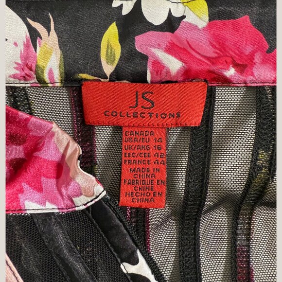 JS Collections Black Floral Mesh Zip-Up Jacket Top - Picture 5 of 6